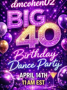 Big 40 Birthday Dance Party Poster - Purple Gold Celebration